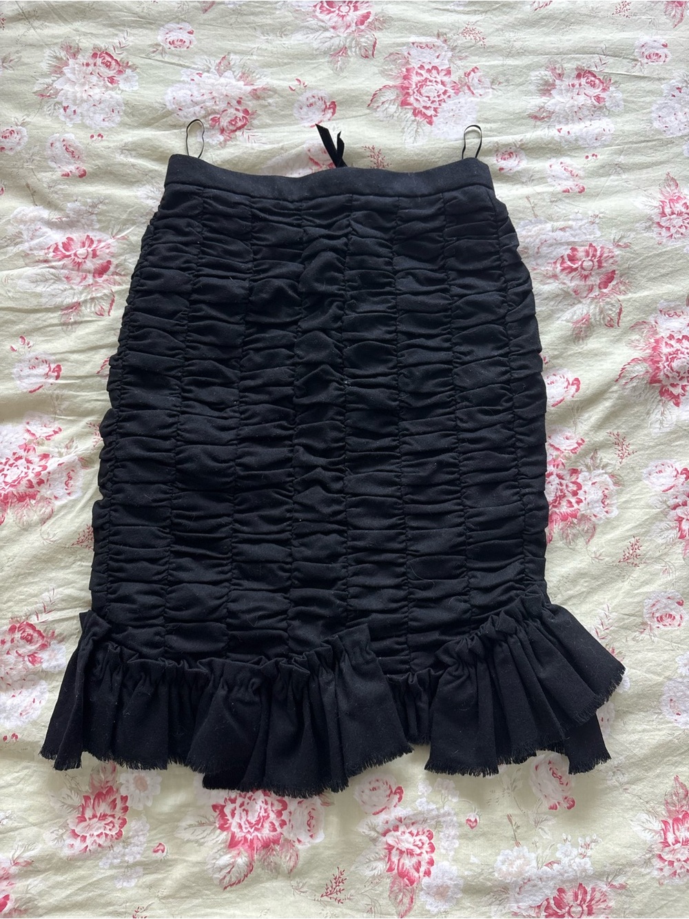 Louis Vuitton Black Ruched Pencil Skirt with Ruffle Hem